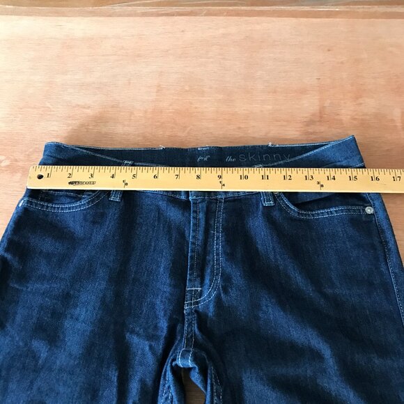 7 For All Mankind The Skinny Jeans Women 32 Blue Mid Rise Dark Wash Stretch - Picture 10 of 13